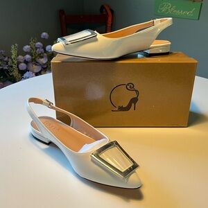 Trkyyk White Slingback Flats